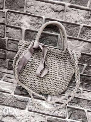Gray Crochet Shoulder Bag