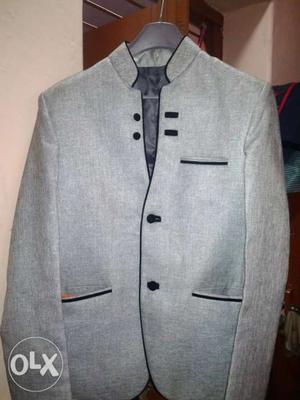 Gray Notch Lapel Suit Jacket