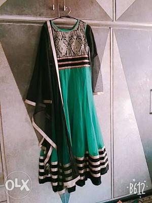 Green And Black Spaghetti Strap Dress