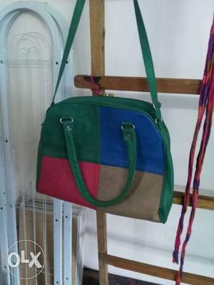 Green And Blue Leather Tote Bag