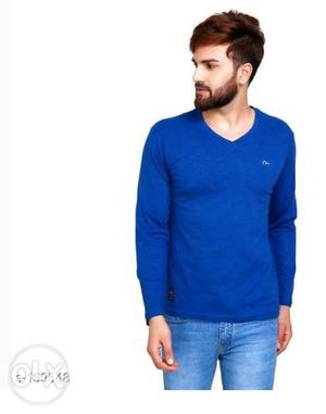 Men's Blue V-neck Sweater