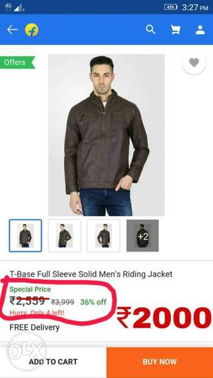 Men's Brown Zip-up Jacket And Blue Denim Bottoms