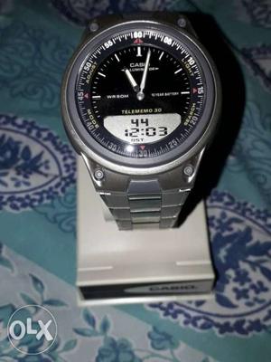 Round Silver-colored Casio Digital Watch With Link Bracelet
