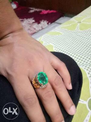 Russian created emerald with Cz silver ring..
