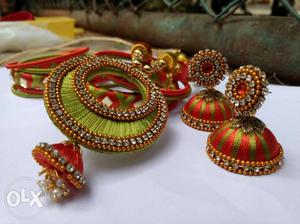Silk thread bangles earrings and necklace for