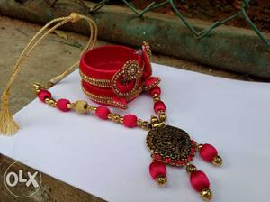Silk thread bangles earrings and necklace with