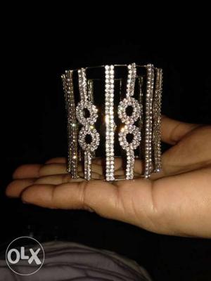 Silver-colored Clear Gemstone Encrusted Bracelet