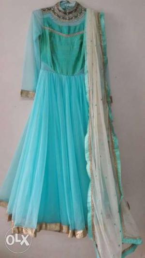 Sky Blue Gown With High Neck