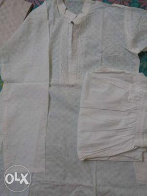 White embroideryLong-sleeved kurta pajama for men