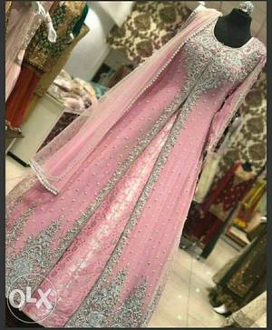 Women's Pink And Silver Long Sleeve Dress