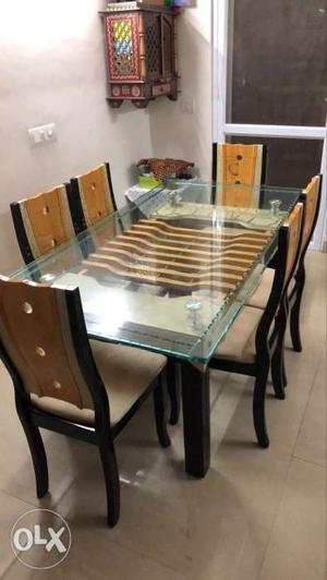 6-seater dining table with chairs, spazio