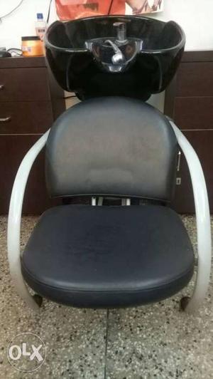 Black And Gray Leather Padded Rolling Armchair