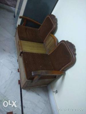 Brown Wooden Armchair With Ottoman