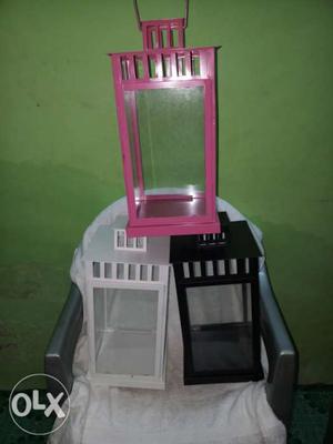 Pink, White, And Black Steel Candle Holder Lanterns