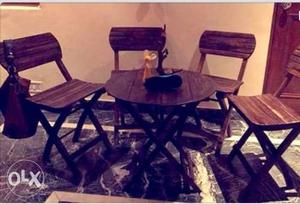 Round Brown Wooden Table And Chairs
