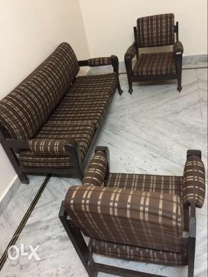 Sofa set wooden brown 5 seater excellent condition