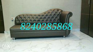 Tufted Gray Leather Chaise Lounge