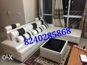 Tufted White And Black Leather Sectional Sofa