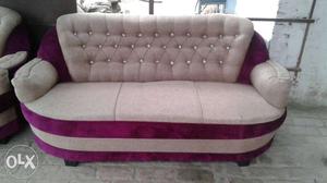 Tufted White And Purple Suede Sofa