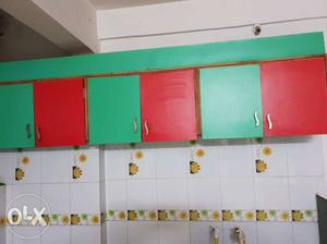 White And Green Wooden Kitchen Cabinet