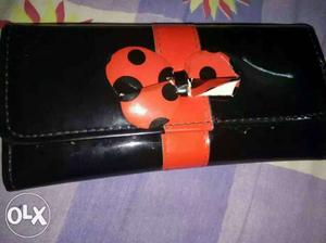 Black And Red Leather Long Wallet