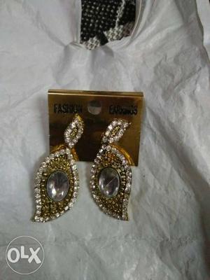 Clear Jeweled Gold-colored Earrings