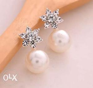 Combo of White pearl and rhinestone earrings