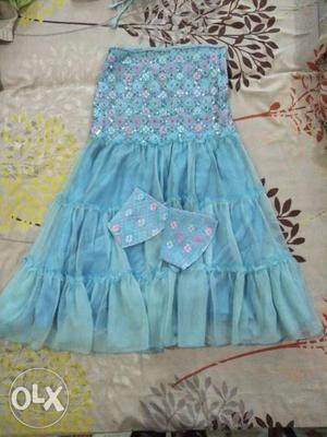 Girl's Blue And Pink Floral Sleeveless Dress