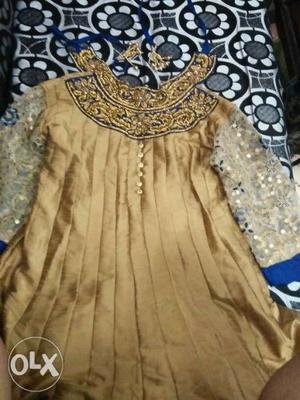 Gold And Gray Floral Long-sleeved Traditional Dress