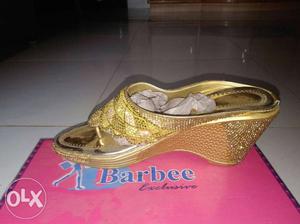 Gold-colored Barbee Wedge Sandal With Box