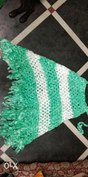 Green And White Striped Knitted Skirt