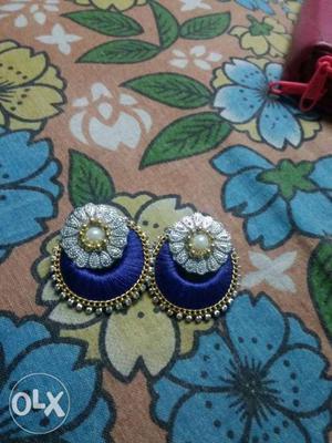 Homemade bridal blue colour chandabali earrings..