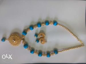 New blue silk necklace with earrings