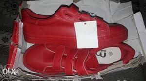 Pair Of Red Sneakers With Box