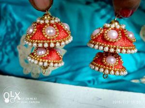 Pair Of Women's Red Jhumkas Earrings
