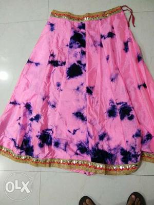Pink And Blue Satin Skirt