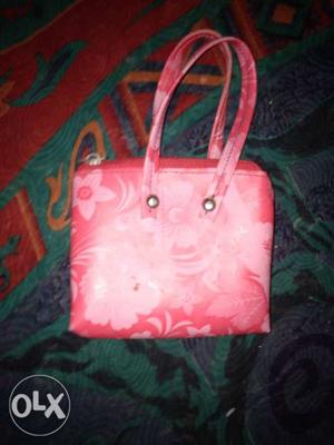 Pink And White Leather Tote Bag
