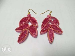 Pink Rolled Paper Flower Hook Earrings