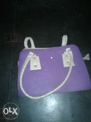 Purple And White Leather Tote Bag