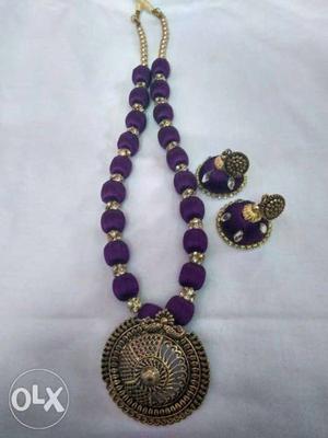 Purple color silk thread necklace With beautiful