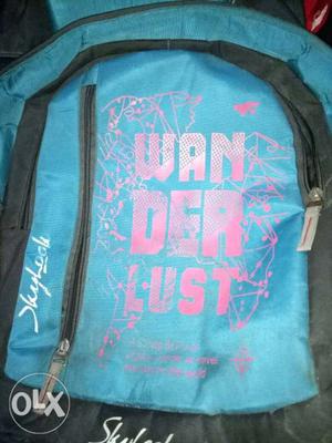 Teal And Black Wanderlust-printed Backpack