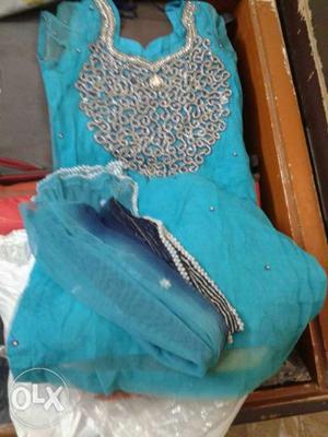 Teal And Silver Anarkali Traditional Dress
