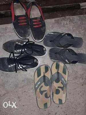 Three Pairs Of Black And Gray Sandals