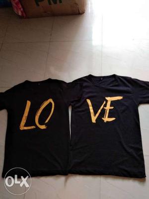 Two Black LOVE-printed Crew-neck Shirts