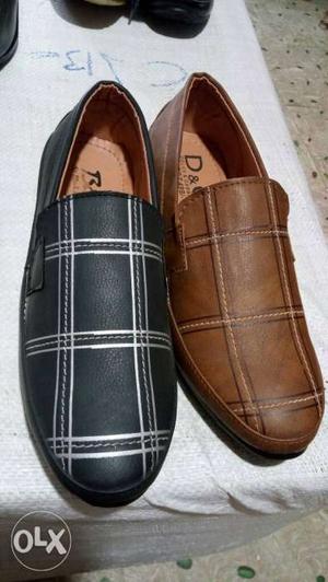 Two Black, White, And Brown Leather Dress Shoes