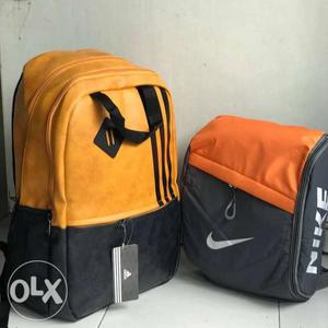Two Orange And Yellow Leather Backpacks