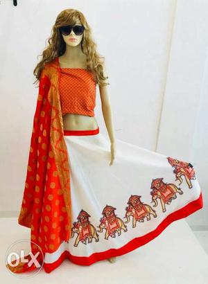 White And Red Ghagra Choli Dress