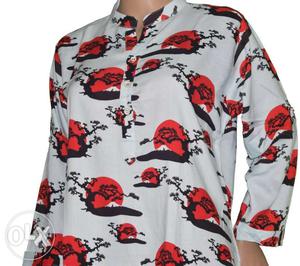 White, Red, And Green Floral Dress Shirt