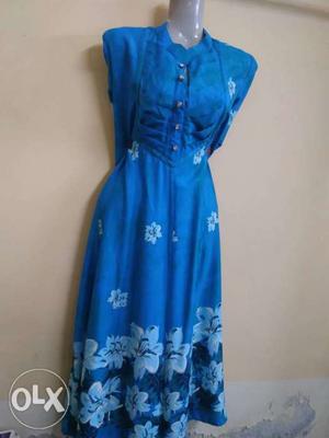 Women's Blue Floral Spaghetti Strap Dress
