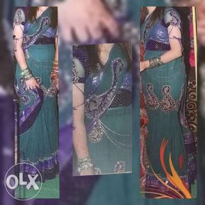 Women's Green And Purple Floral Ghagra Choli Dress